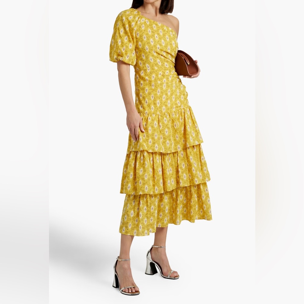 Veronica Beard NWOT Cotton Silk One Shoulder Jacquard Tiered Ruched Ruffle Dress - Picture 2 of 15